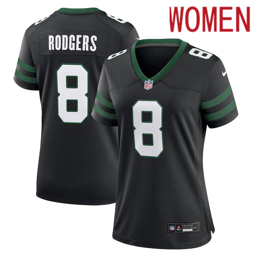 Women New York Jets #8 Aaron Rodgers Nike Legacy Black Alternate Game NFL Jersey